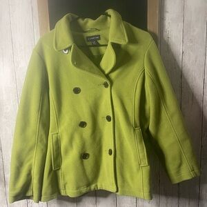 Lands' End Women's Size Large Petite 14/16 Double Breasted Fleece Pea Coat Green